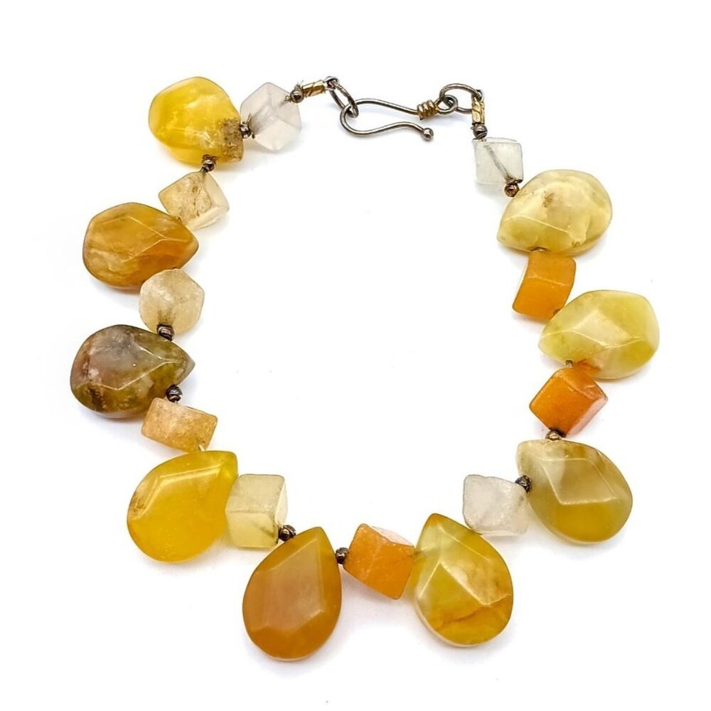 Vintage Gemstone Beaded Bracelet with Faceted Teardrops and Hook Clasp